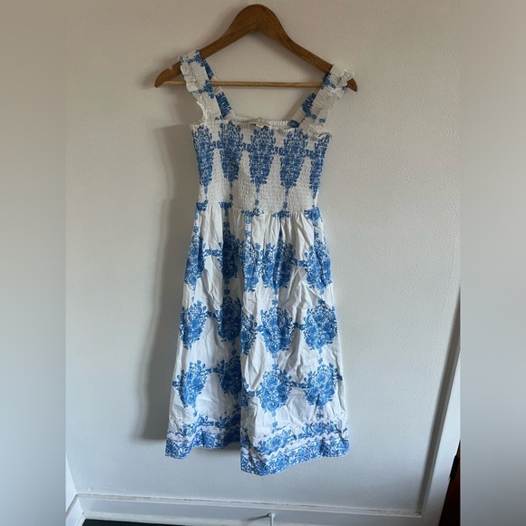 Sail to Sable Blue Printed Block Print Smocked Dress Size XS - Picture 4 of 4